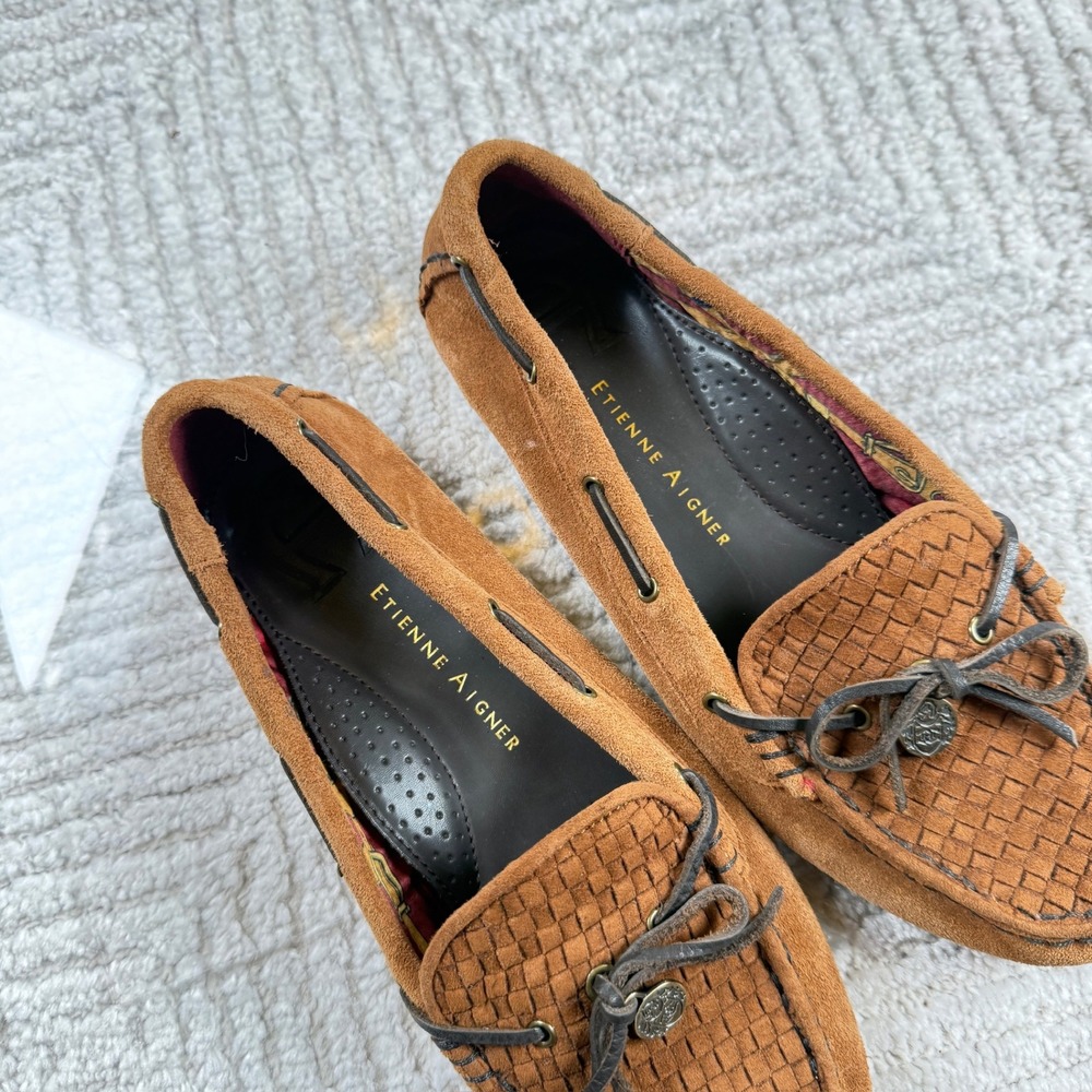 Etienne Aigner Moccasin Loafers Women's 7M Brown Suede Preppy Driving Academic - Picture 9 of 11